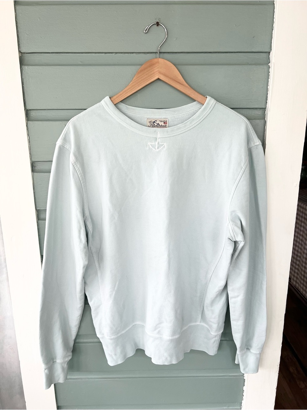 Kiel James Patrick anchorknit coastal pullover sweatshirt 100% cotton blue green